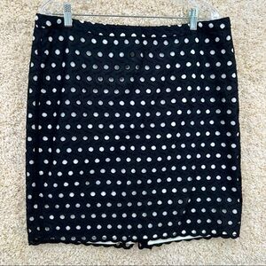 𝅺NWT Ann Taylor LOFT women US 14 black skirt embroidered eyelet back zip lined